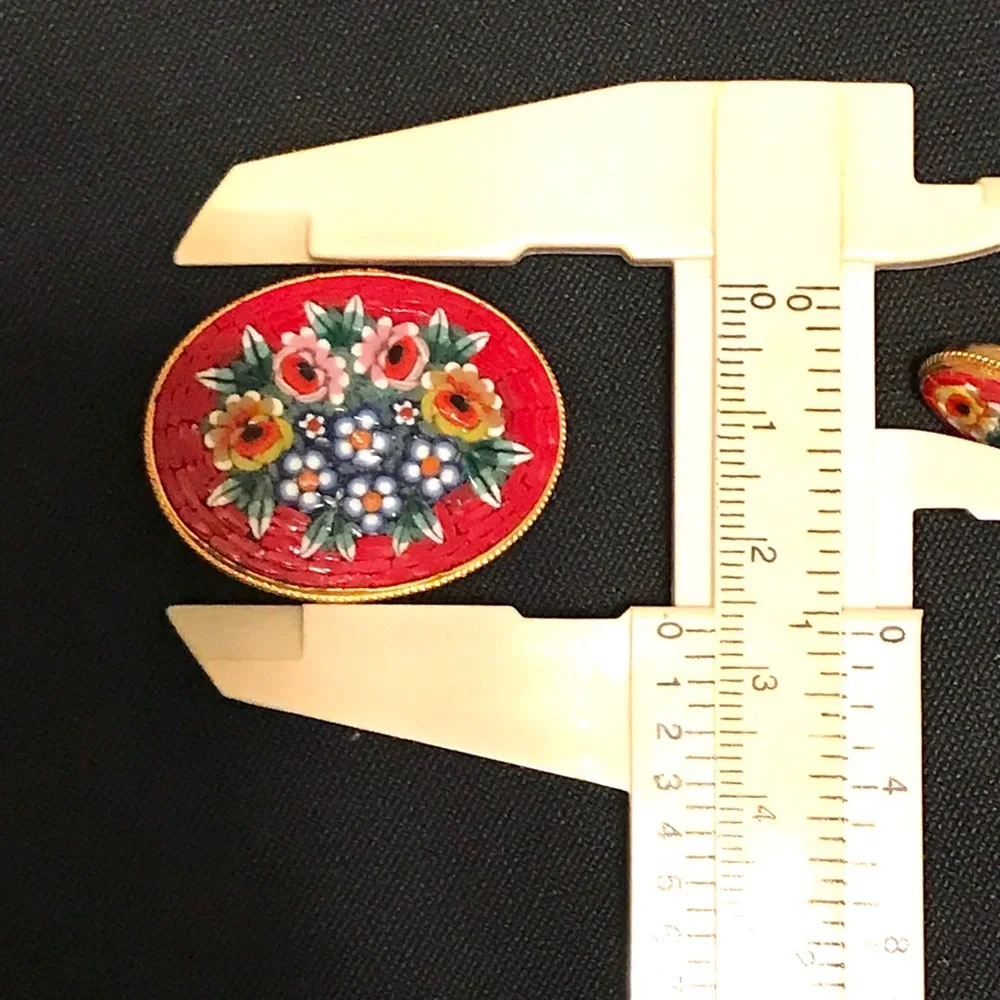 Vintage Red Floral Mosaic Brooch & ER